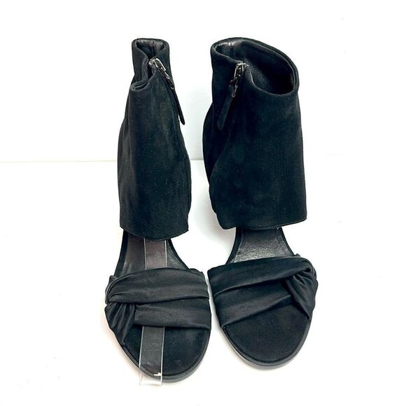 New Zero + Maria Cornejo Black Open Toe Bootie Black Suede Heels Shoes Italy 37 - Picture 3 of 14